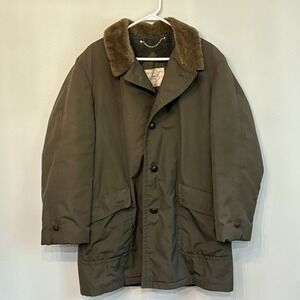 Vintage NFL Sir Jac Stevens Linebacker Fabric Mens Olive Green Fur Collar Coat